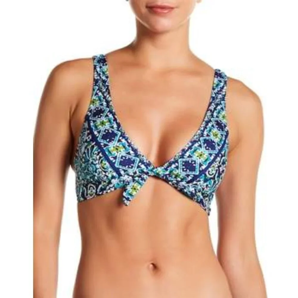 NWT La Blanca Tuvalu Tapa Tie Front Knot Bikini Top Sz. 14
